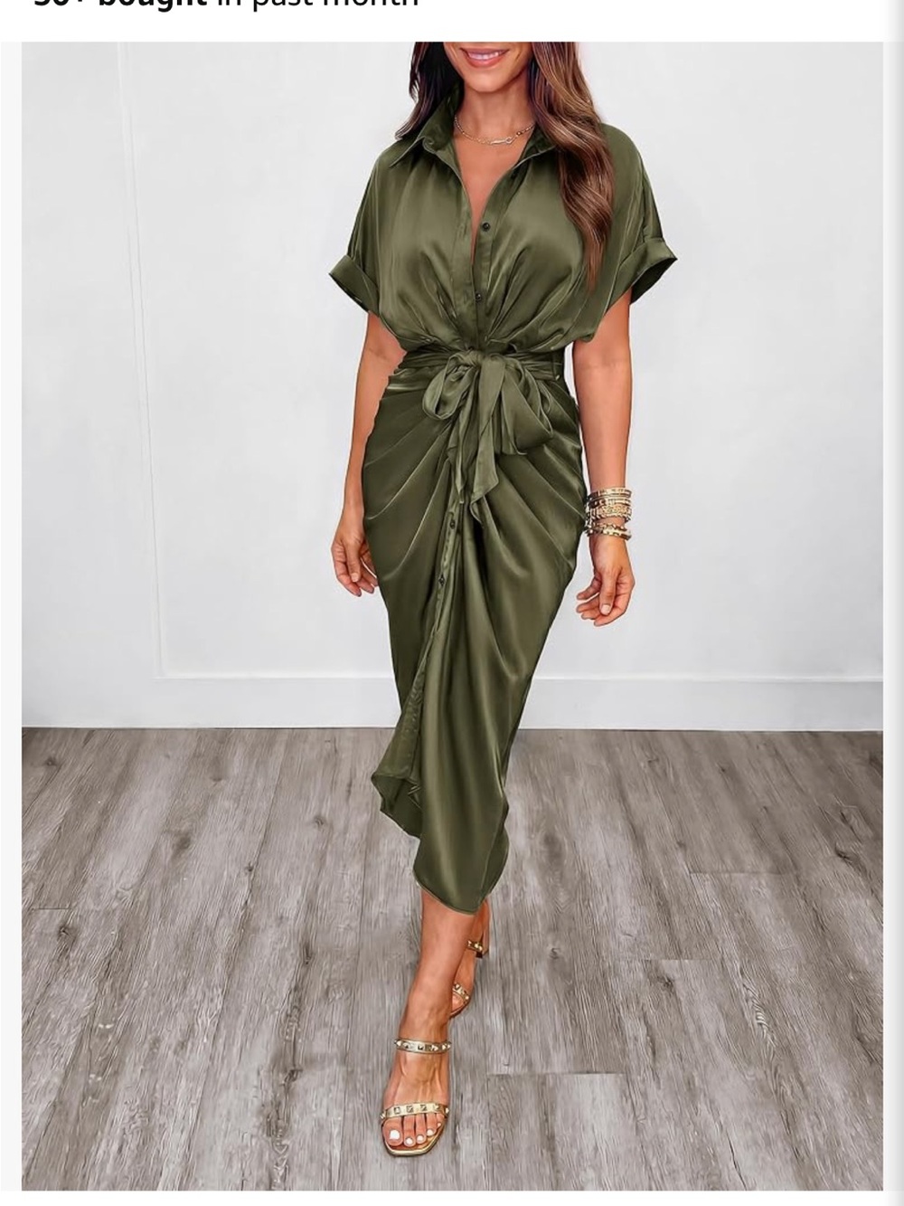 Olive Green Tie-Front Maxi Dress - Women Dresses Maxi